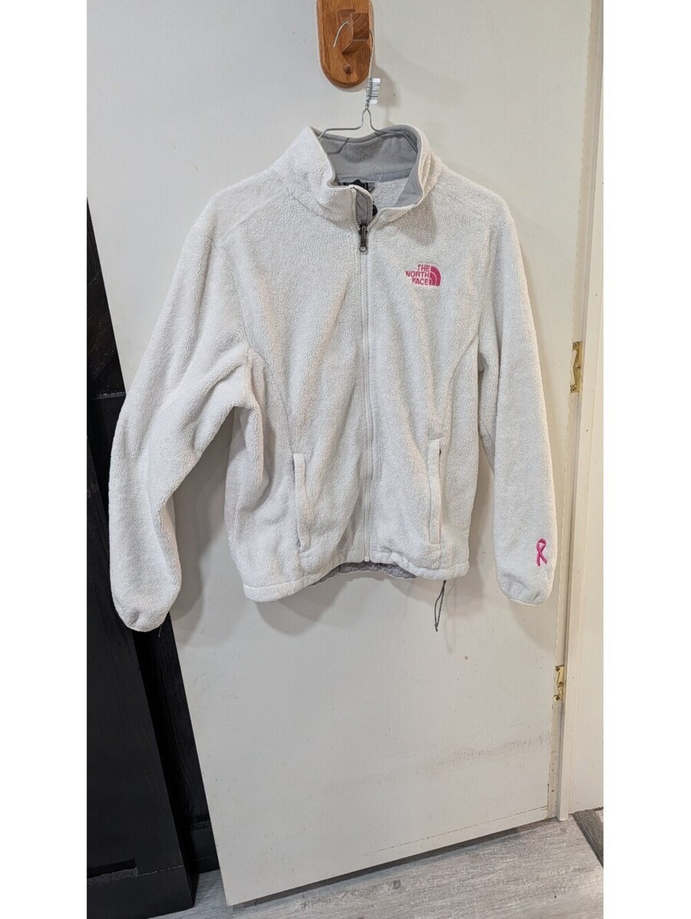 The North Face White Fleece Jacket with Pink Logo